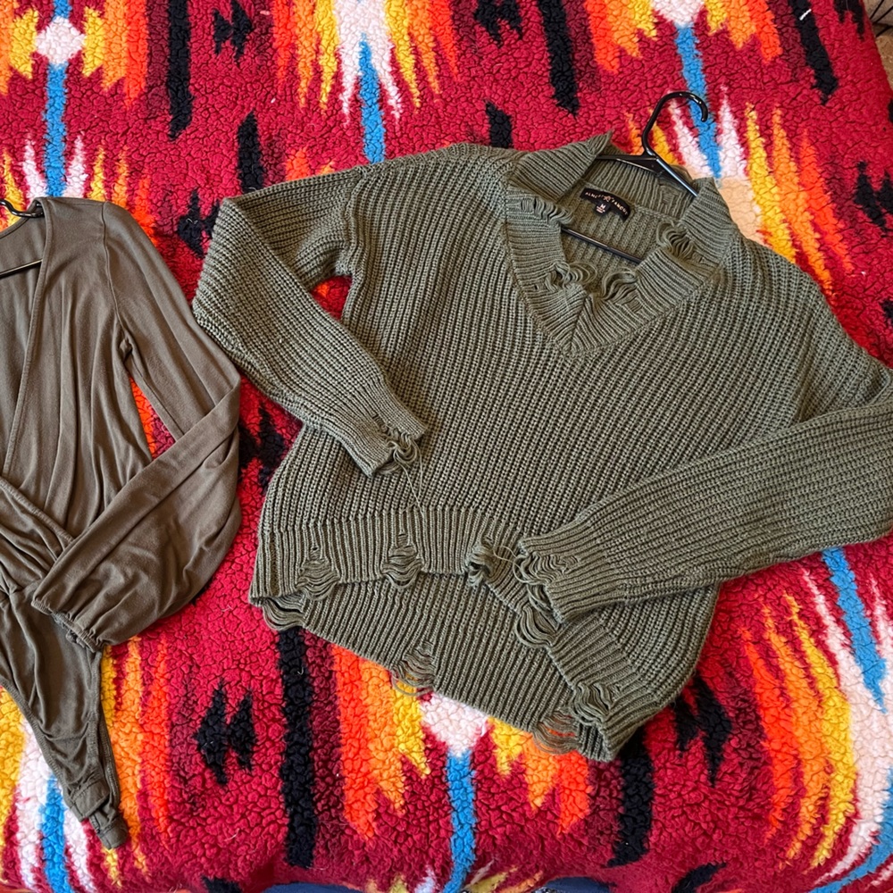 Almost famous forest green distressed sweater